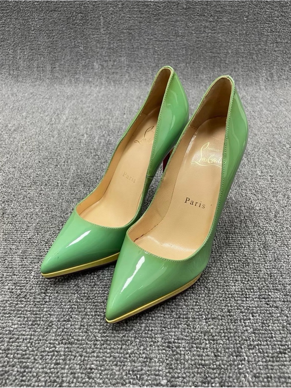 Christian Louboutin Glossy Mint Green Patent Pointed-Toe Pumps